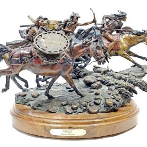 David Lemon (b.1945) 'Pursuit' Patinated Bronze Sculpture: Dynamic Old West Limited Edition of Native American Warriors