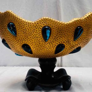 André Dubreuil “Lacrima Coupe” Statement Bowl, c.1990 - Patinated Metal & Daum Crystal/Glass