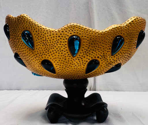 André Dubreuil “Lacrima Coupe” Statement Bowl, c.1990 - Patinated Metal & Daum Crystal/Glass