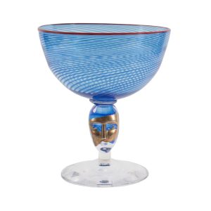 KOSTA BODA Red Rim BRAINS Footed Bowl VASE Bertil Vallien 9" H Blue Glass Sculpture