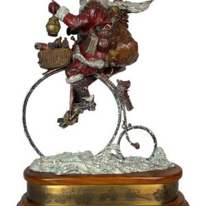 Stanley Wanlass “Silent Knight” 1992 Bronze Sculpture — Limited Edition 44/92, Santa on Vintage Bicycle, 25” Tall