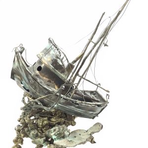 Bill Toma: Vintage Hand-Signed Brass Ship Sculpture (9” x 6”)