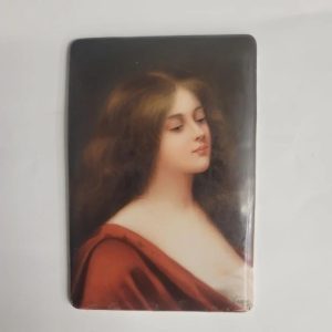 Fine Vintage Hand-Painted Porcelain Miniature – Signed Portrait (6"x4")