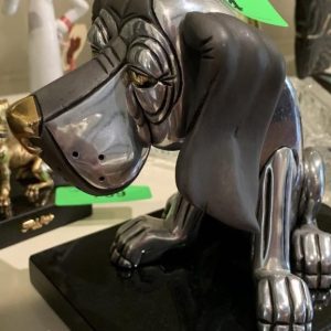 Frank Meisler: "Sitting Dog" (Flora) – Large Kinetic Silver & Gold Sculpture